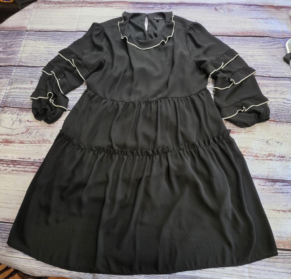 Who What Wear Women's Midi Long Sleeve Black Ruffle Whimsy Goth Dress Size XXL